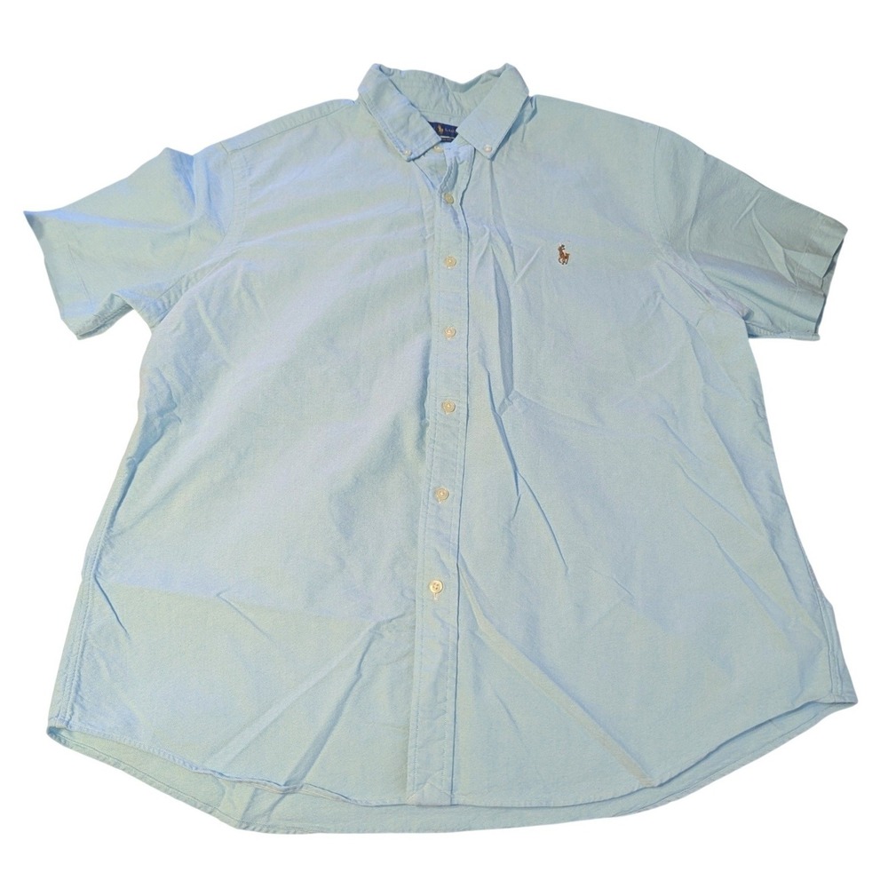 Ralph Lauren Men's XL Classic‎ Fit Cotton Button Down Shirt Short Sleeve Blue